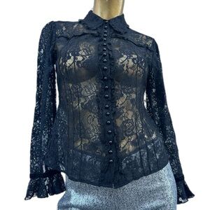 Y2K Bebe sheer floral lace button-down top size M 36” bust